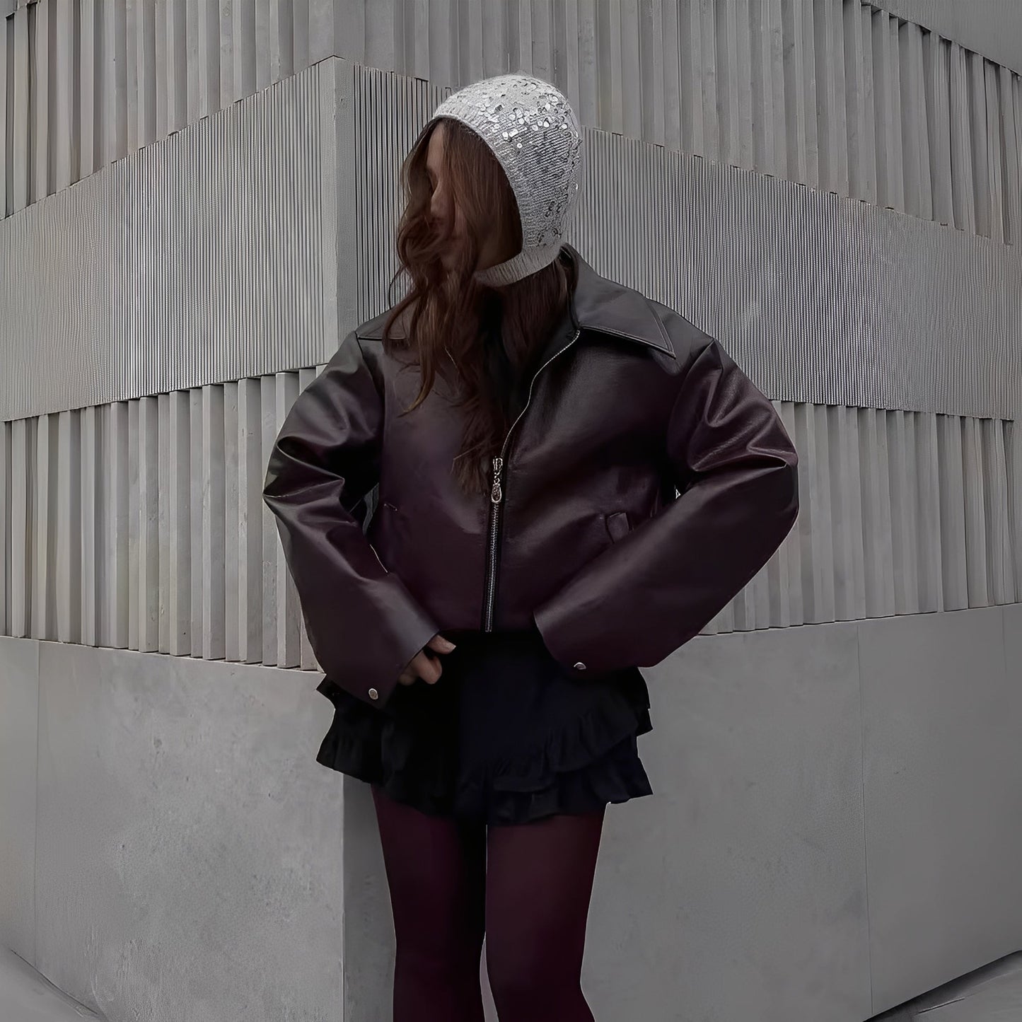 Alina – Damen Kunstlederjacke mit Reißverschluss und klassischem Kragen