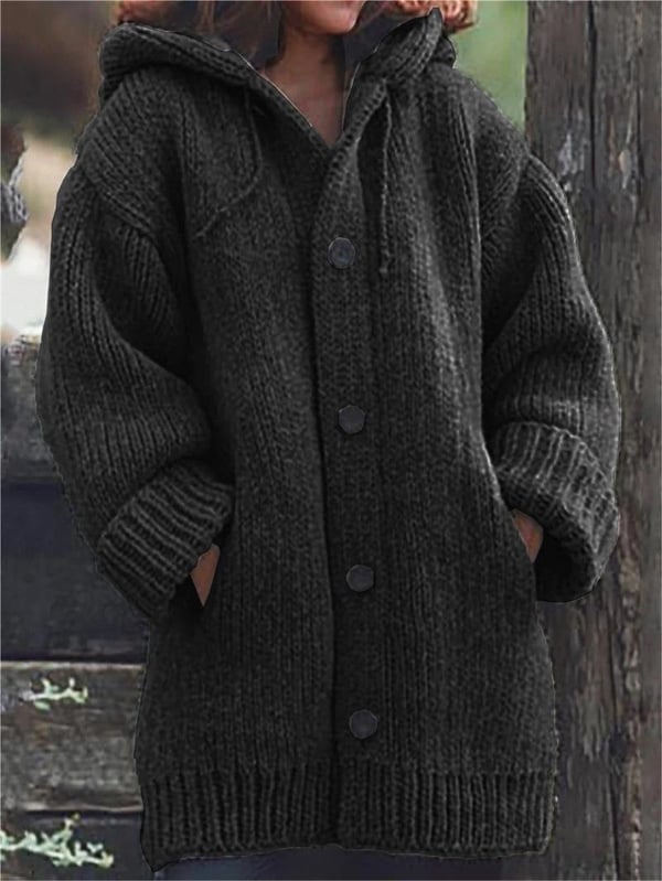 Marla – Damen Strickjacke mit Kapuze und Knopfleiste Winter Warm