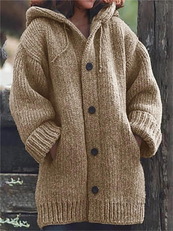 Marla – Damen Strickjacke mit Kapuze und Knopfleiste Winter Warm