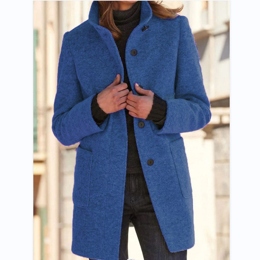 Marlene - Damen Woll mantel mit Knopfleiste