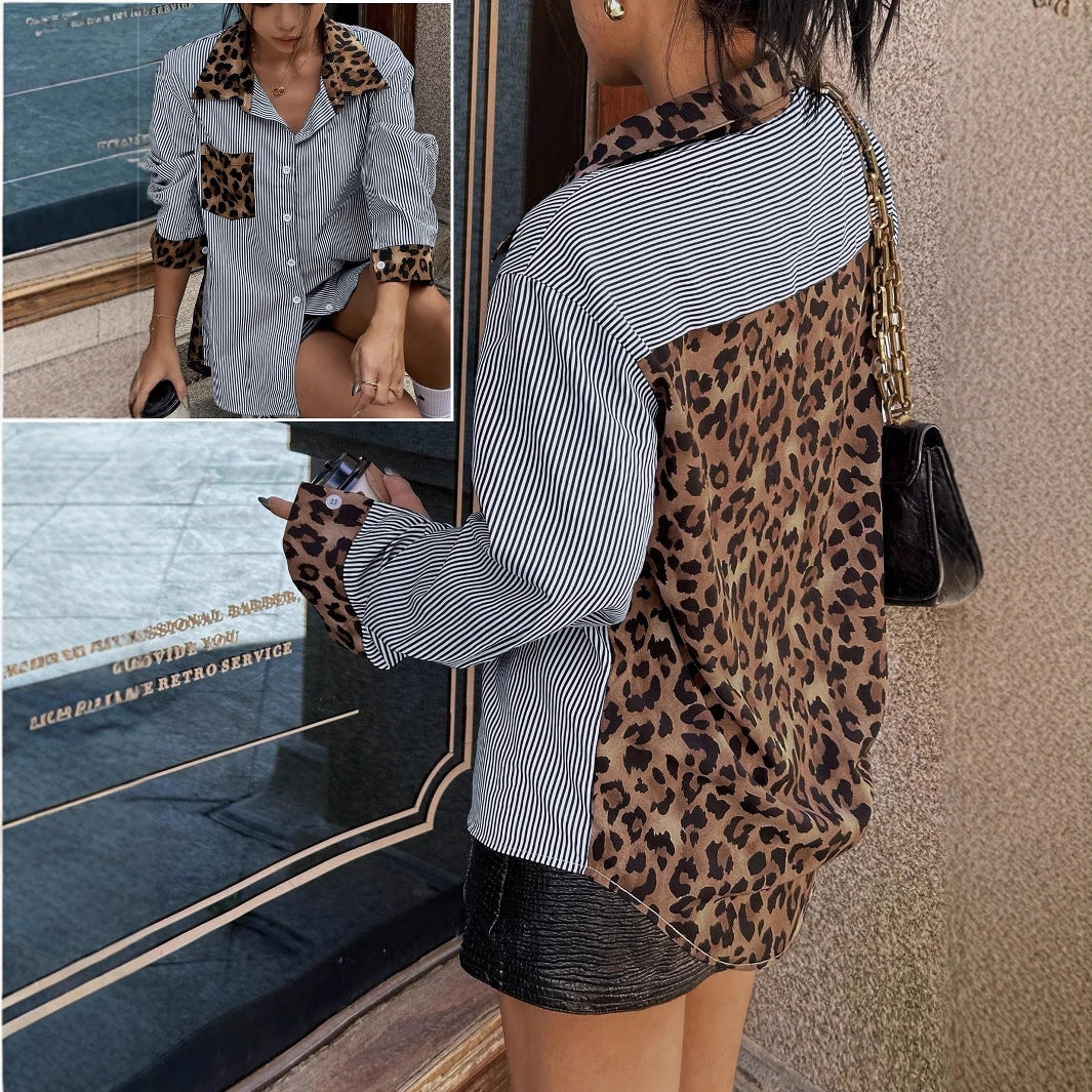 Livia - Damenbluse mit Leopardenmuster und Kontrastdetails