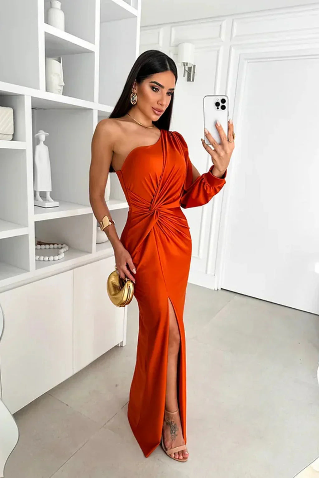 Valeria - Damen Abendkleid One-Shoulder mit Drapierung und Schlitz
