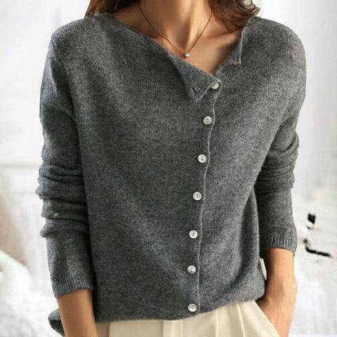 Leonie - Damen wollen Strickjacke mit V-Ausschnitt und Knopfleiste