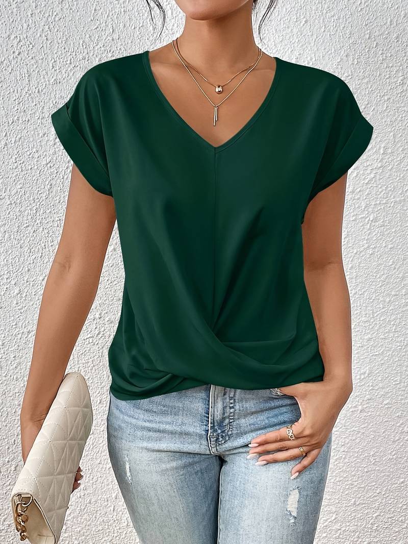 Elina – Lockeres V-Ausschnitt-Shirt mit Knotenoptik
