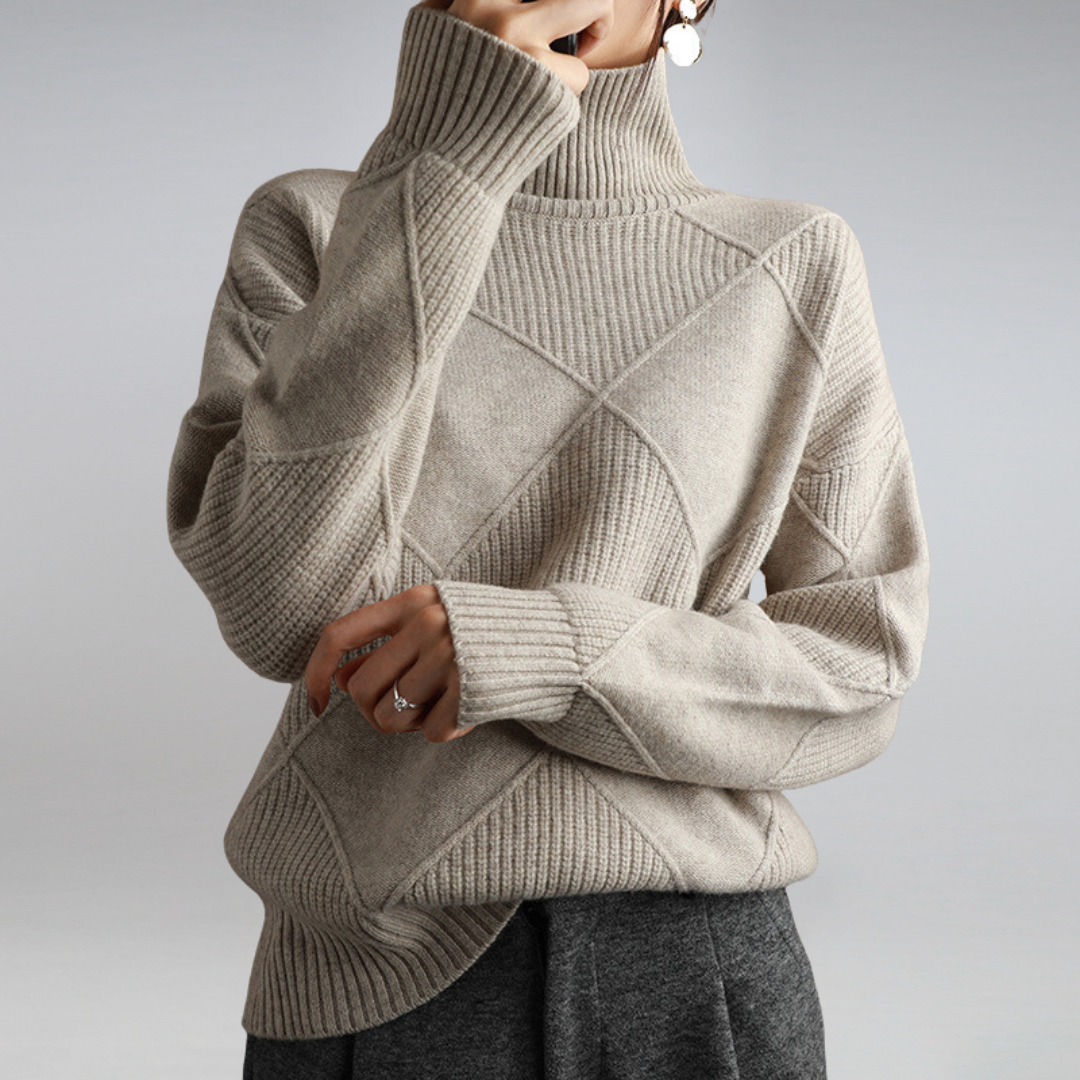 Nora - Damen Kaschmir Pullover mit Rauten-Struktur