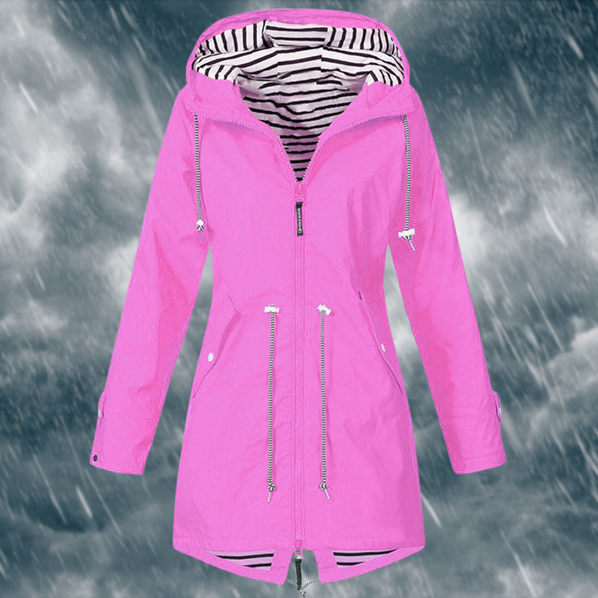 Mira – Damen Regenjacke mit Kapuze und Kordelzug