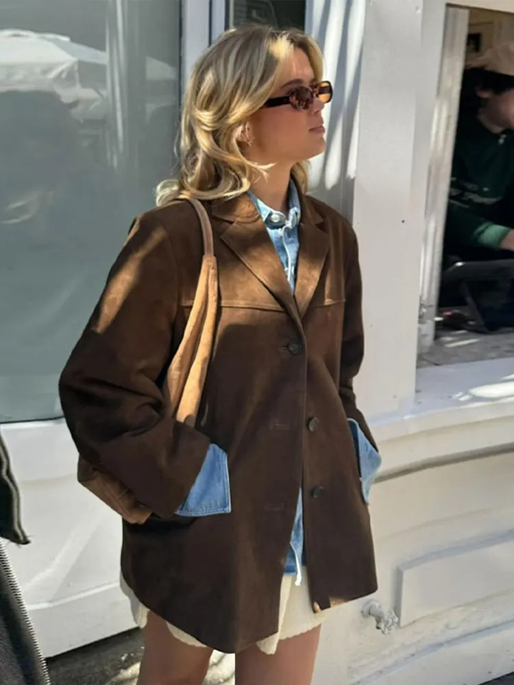 Mara – Damen Oversize Jacke aus Wildleder-Optik