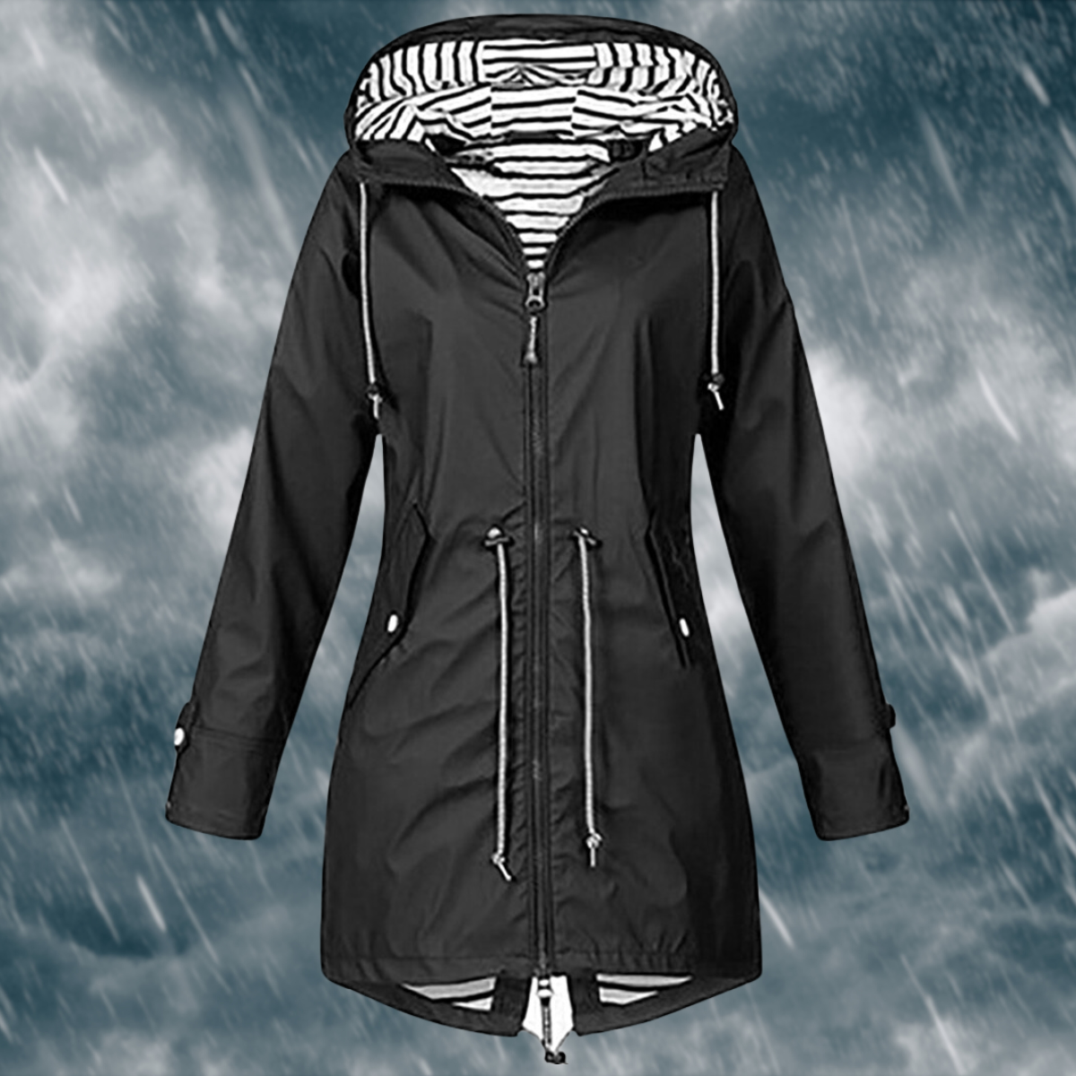Mira – Damen Regenjacke mit Kapuze und Kordelzug