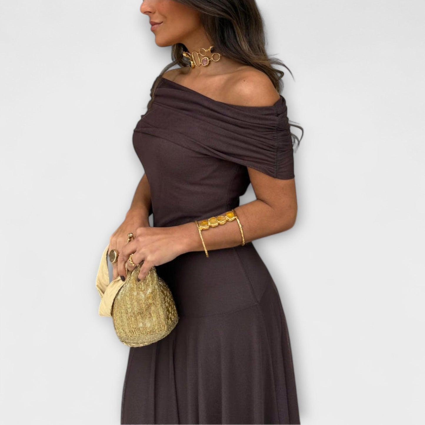 Adriana – Elegantes Off-Shoulder-Maxikleid für Damen