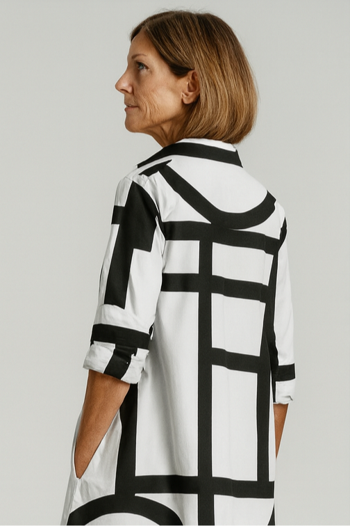 Helena - Damen Hemdblusenkleid mit grafischem Muster