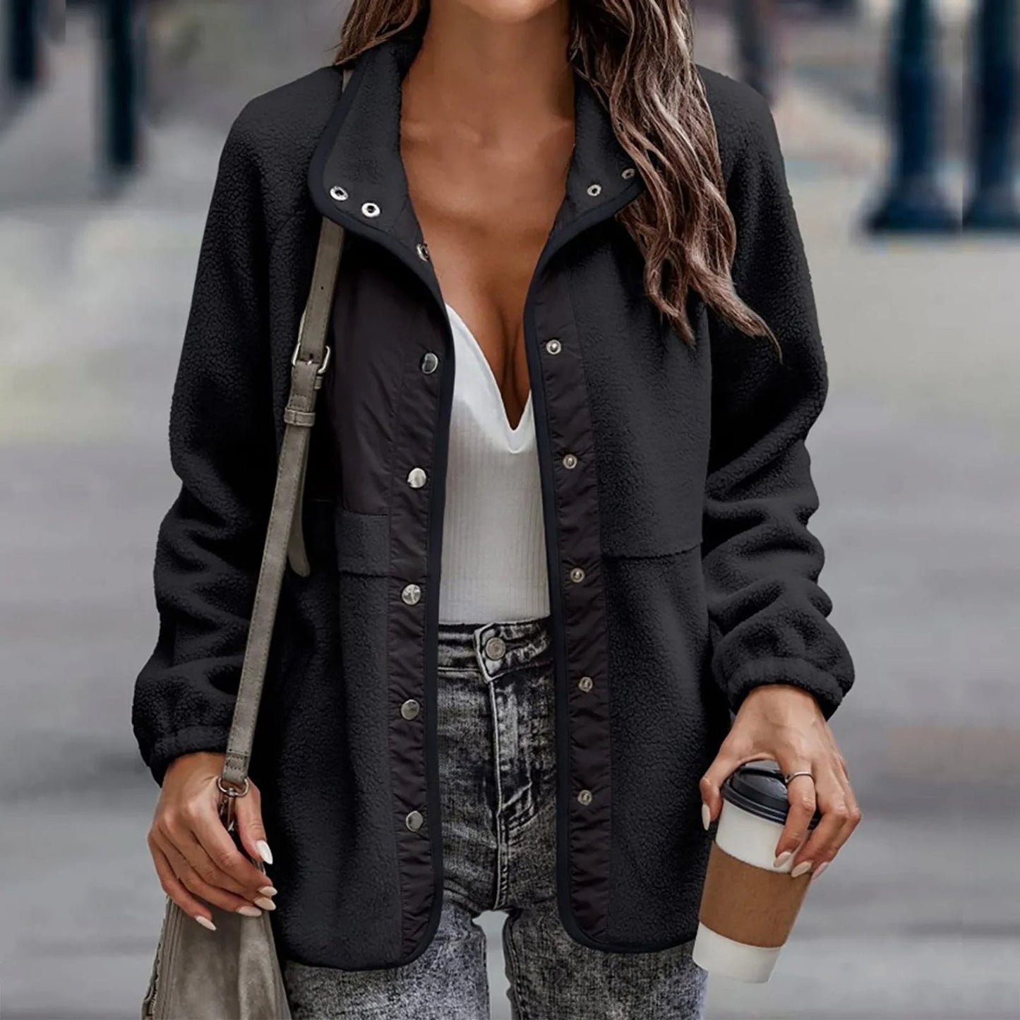 Julia - Damen Fleecejacke mit Druckknöpfen und Stehkragen