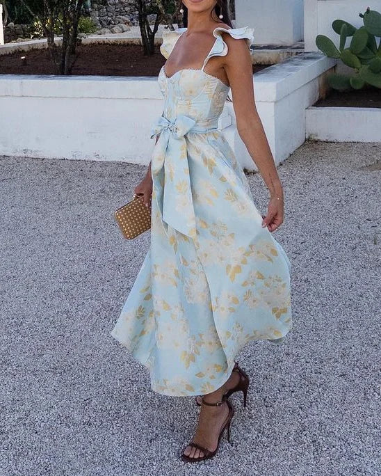 Sofia - Damen Sommerkleid mit Schleife und Rüschenärmeln