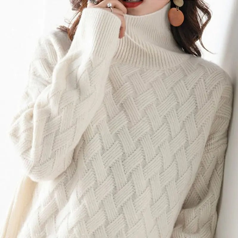 Helena - Damen kaschmir Strickpullover mit Zopfmuster