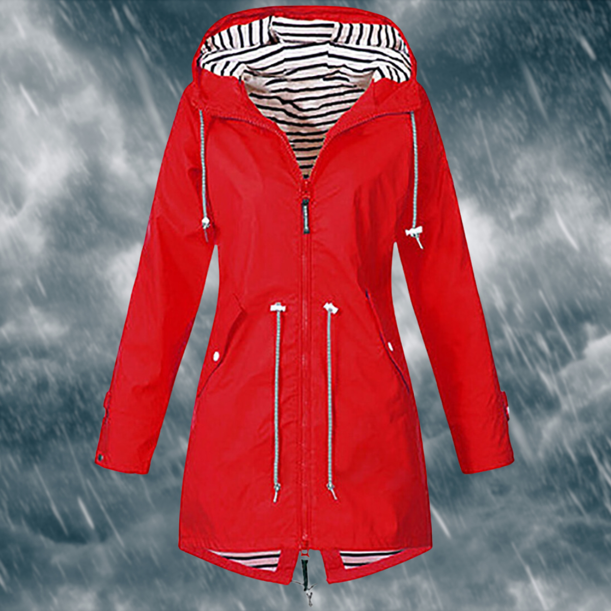 Mira – Damen Regenjacke mit Kapuze und Kordelzug