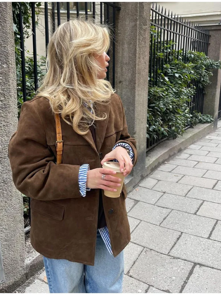 Mara – Damen Oversize Jacke aus Wildleder-Optik