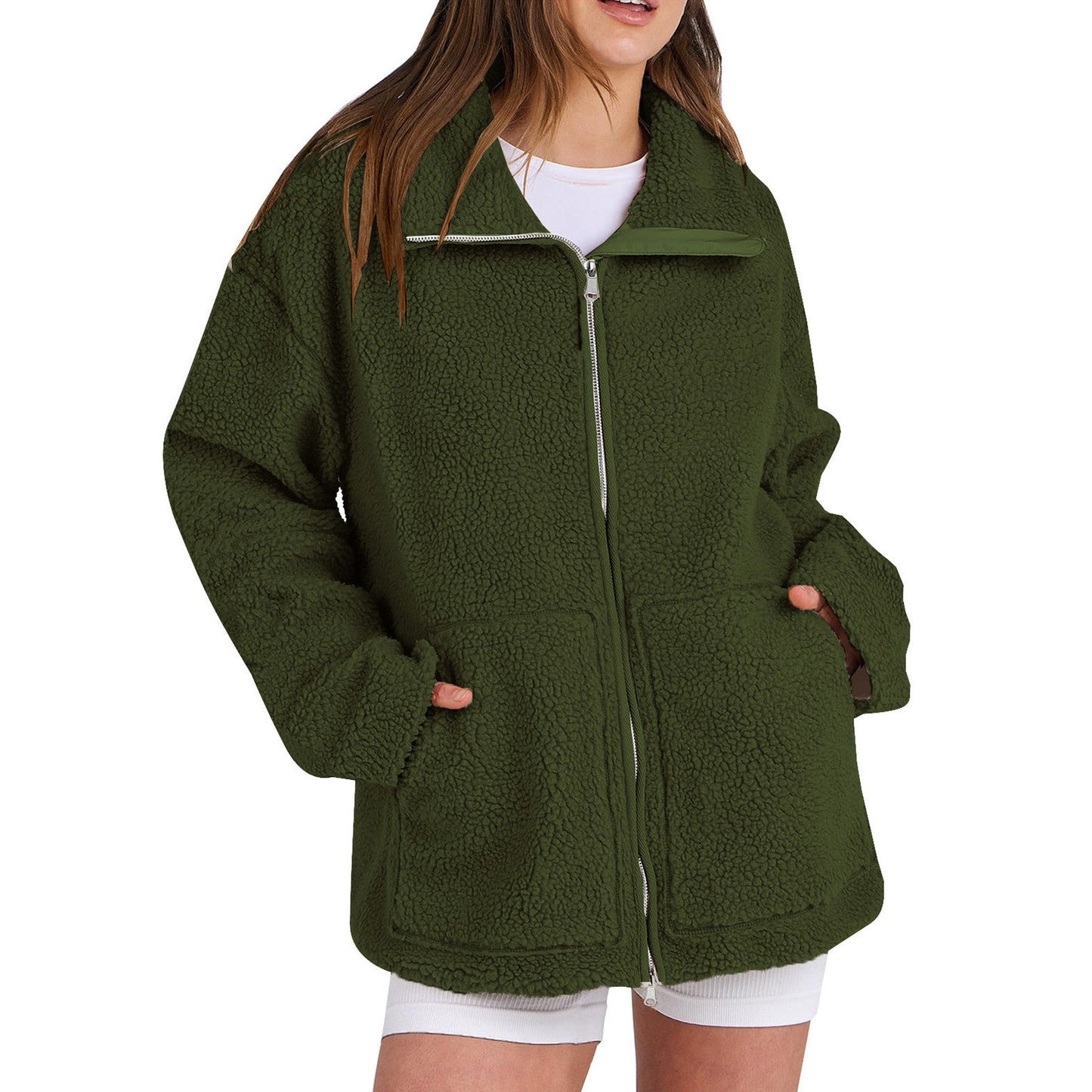 Amira – Damen Teddyjacke mit Reißverschluss und lockerer Passform