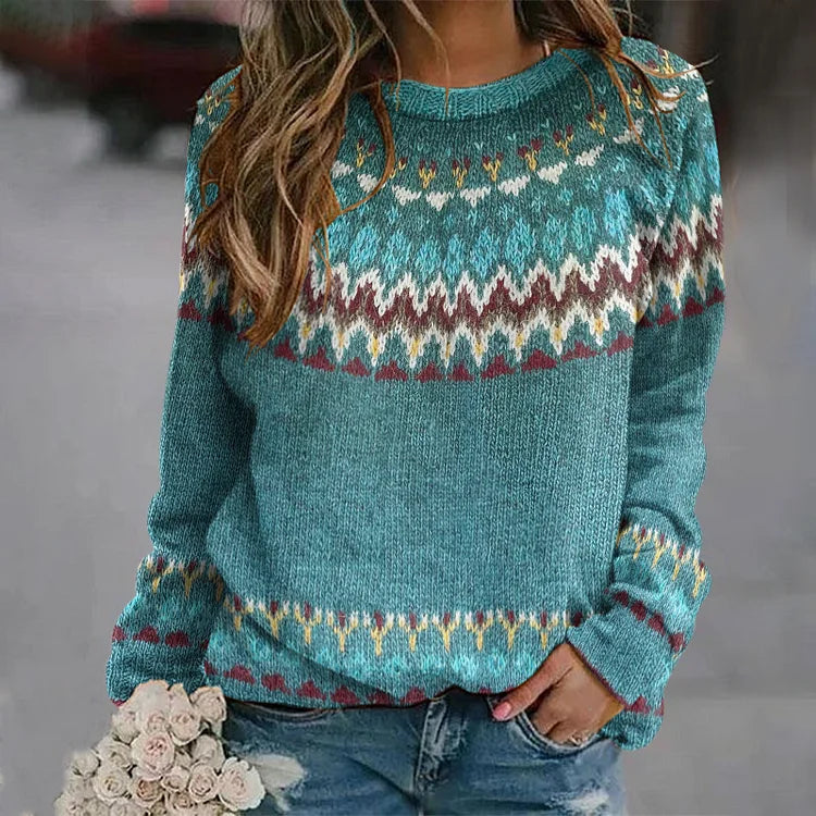 Mira – Damen Strickpullover mit Muster und Rundhalsausschnitt