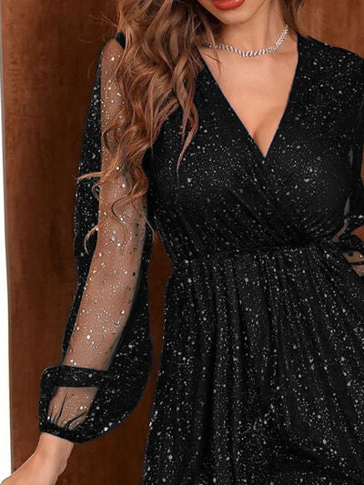 Isabella - Damen Cocktailkleid mit Glitzer und transparenten Ärmeln