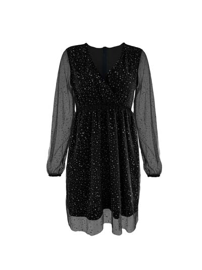 Isabella - Damen Cocktailkleid mit Glitzer und transparenten Ärmeln