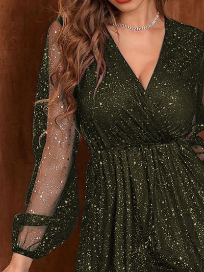 Isabella - Damen Cocktailkleid mit Glitzer und transparenten Ärmeln
