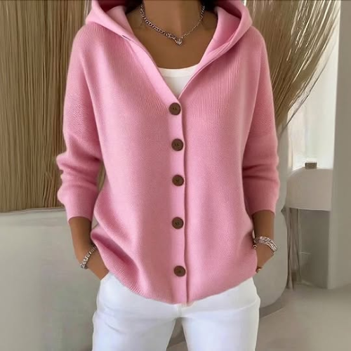 Emma - Damen Strickjacke mit Kapuze und Knöpfen