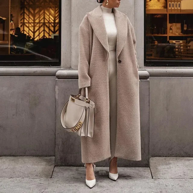 Alessia - Damen Wintermantel Long Coat mit Reverskragen