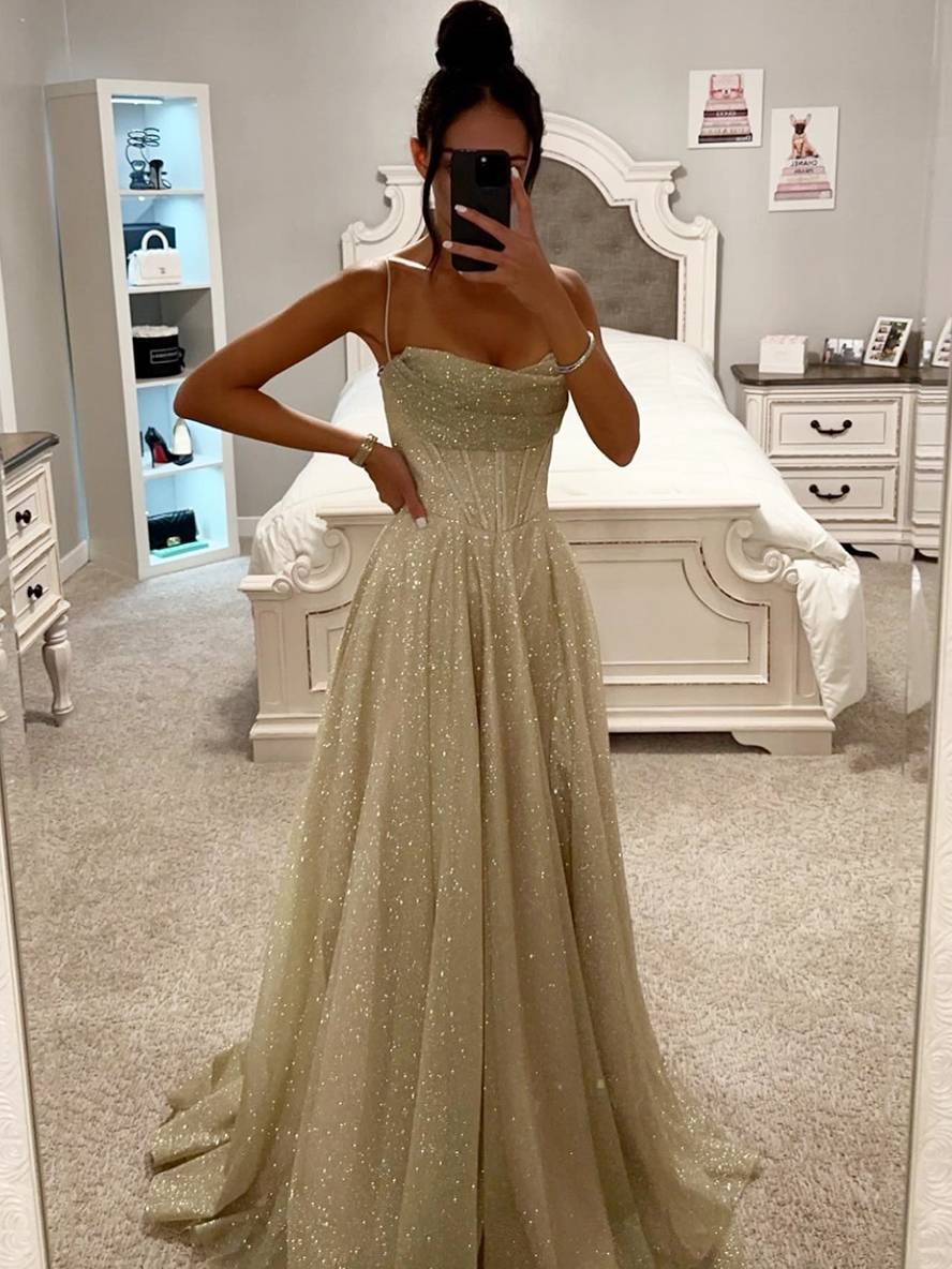 Selena - Damen Abendkleid mit A-Linien-Schnitt und Spaghettiträgern