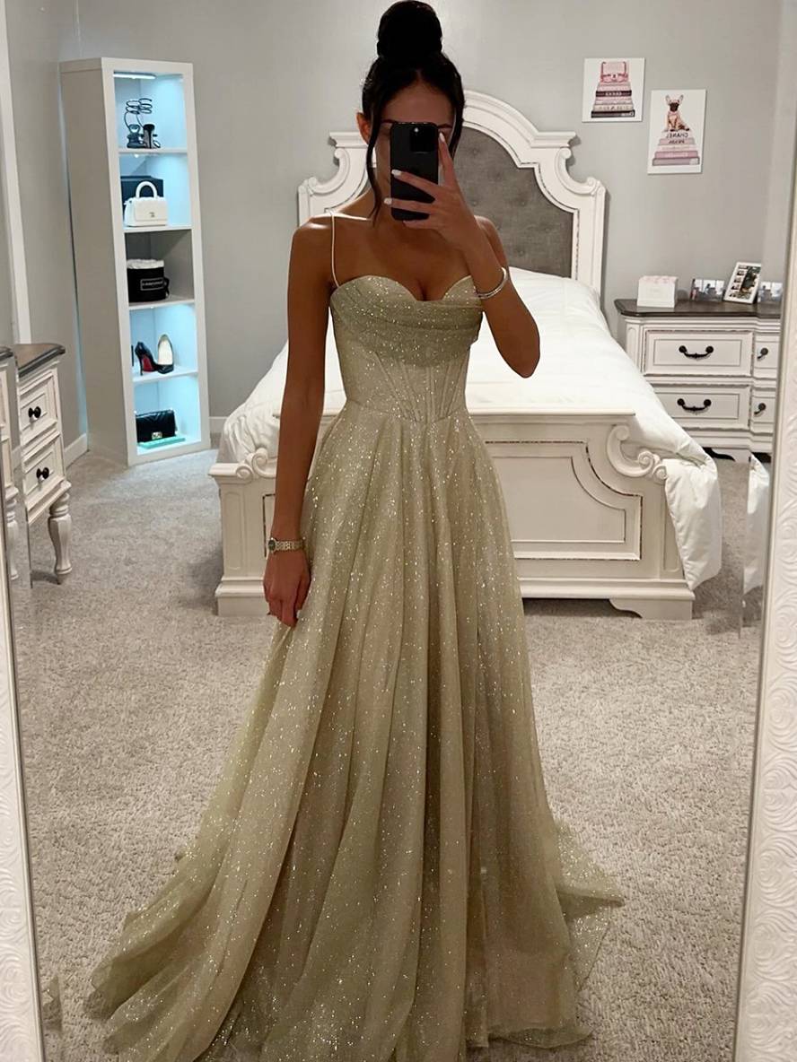 Selena - Damen Abendkleid mit A-Linien-Schnitt und Spaghettiträgern
