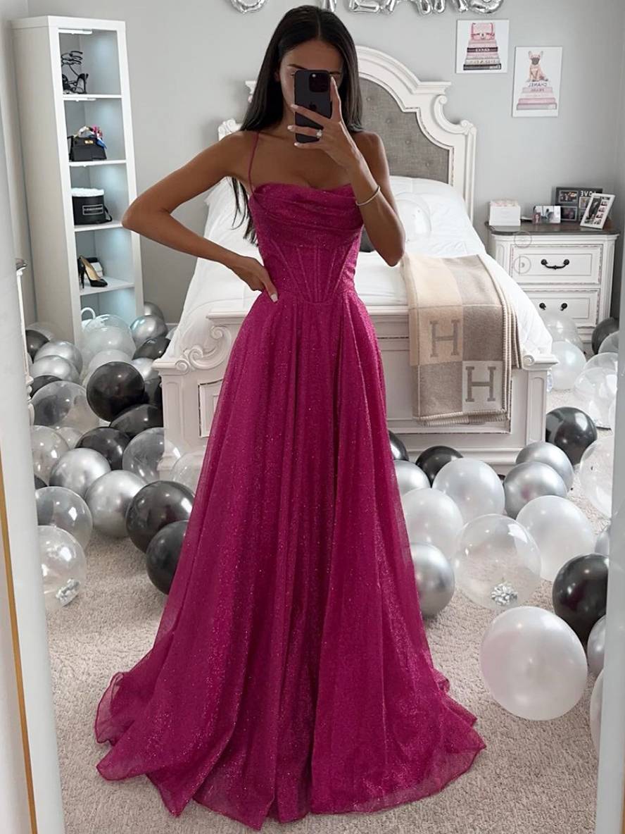 Selena - Damen Abendkleid mit A-Linien-Schnitt und Spaghettiträgern