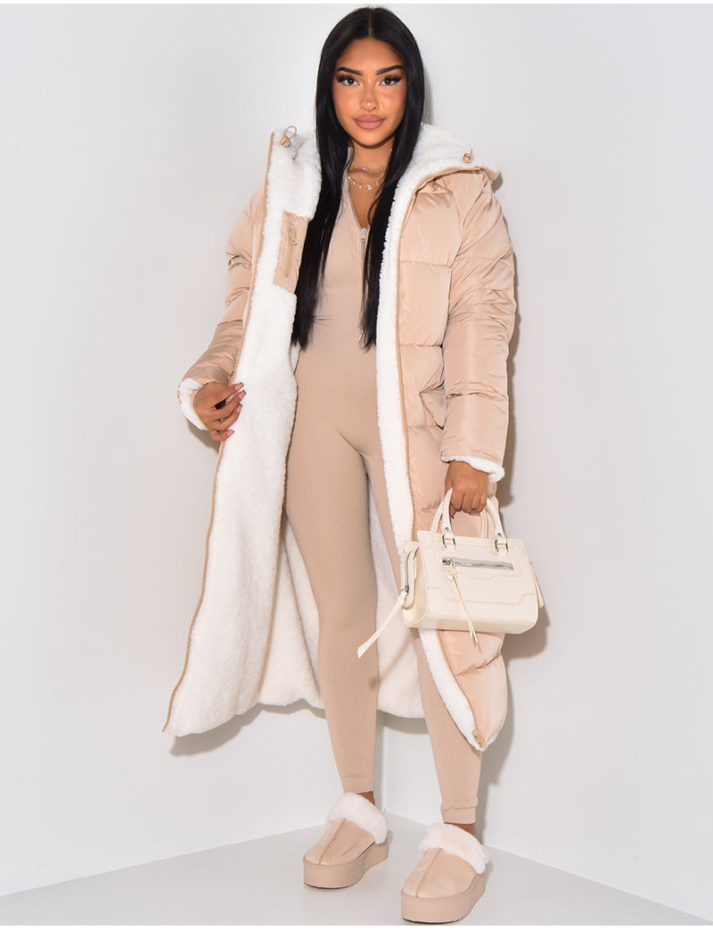 Leona – Langer Steppmantel Damen mit Teddyfutter