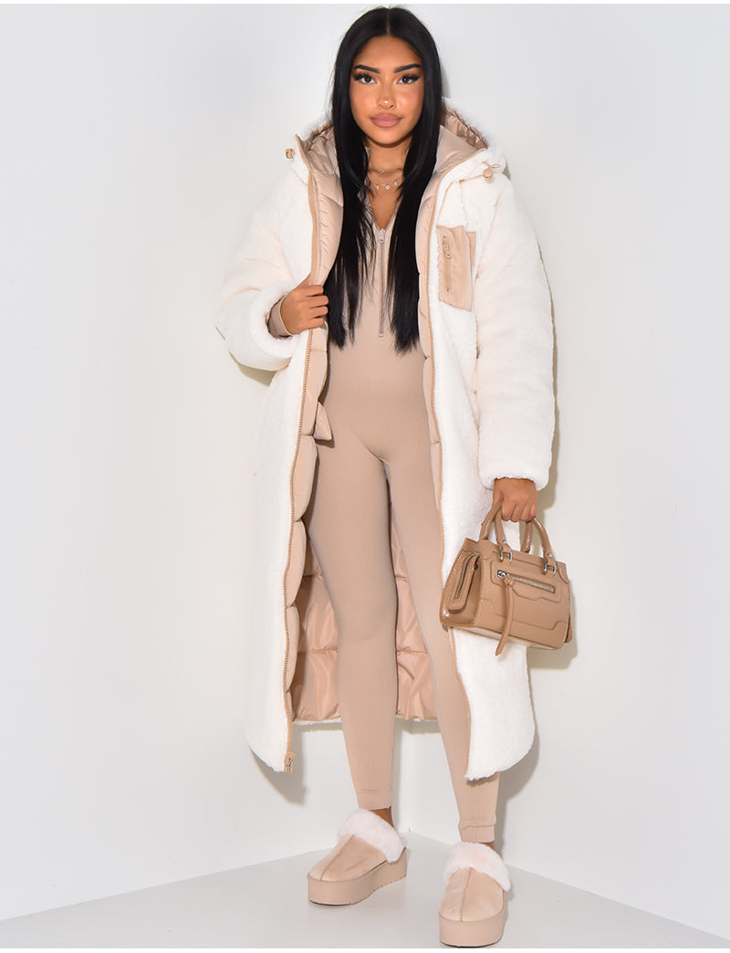 Leona – Langer Steppmantel Damen mit Teddyfutter