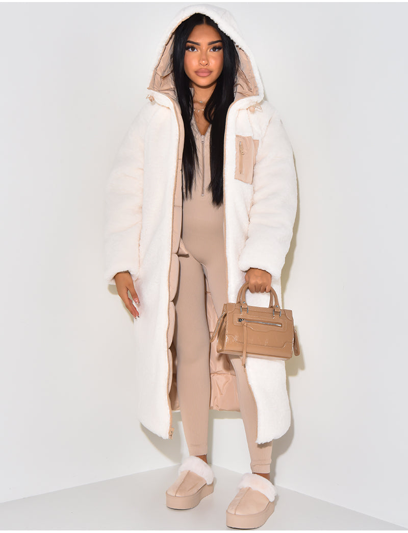 Leona – Langer Steppmantel Damen mit Teddyfutter