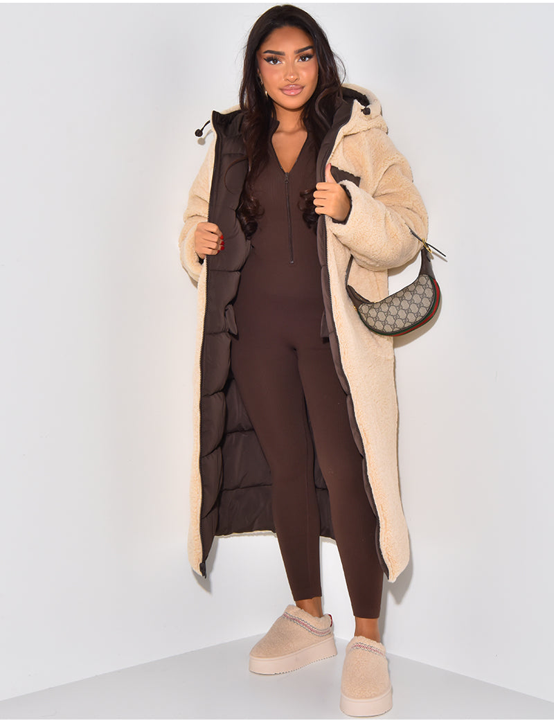 Leona – Langer Steppmantel Damen mit Teddyfutter