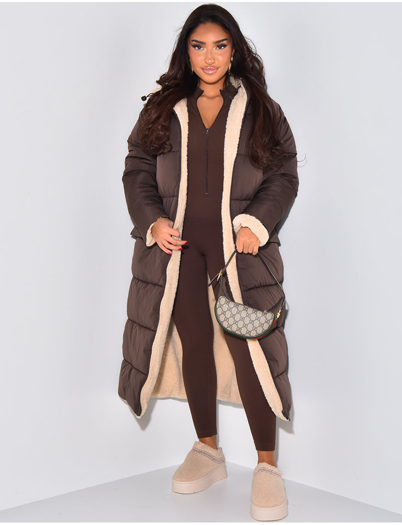 Leona – Langer Steppmantel Damen mit Teddyfutter
