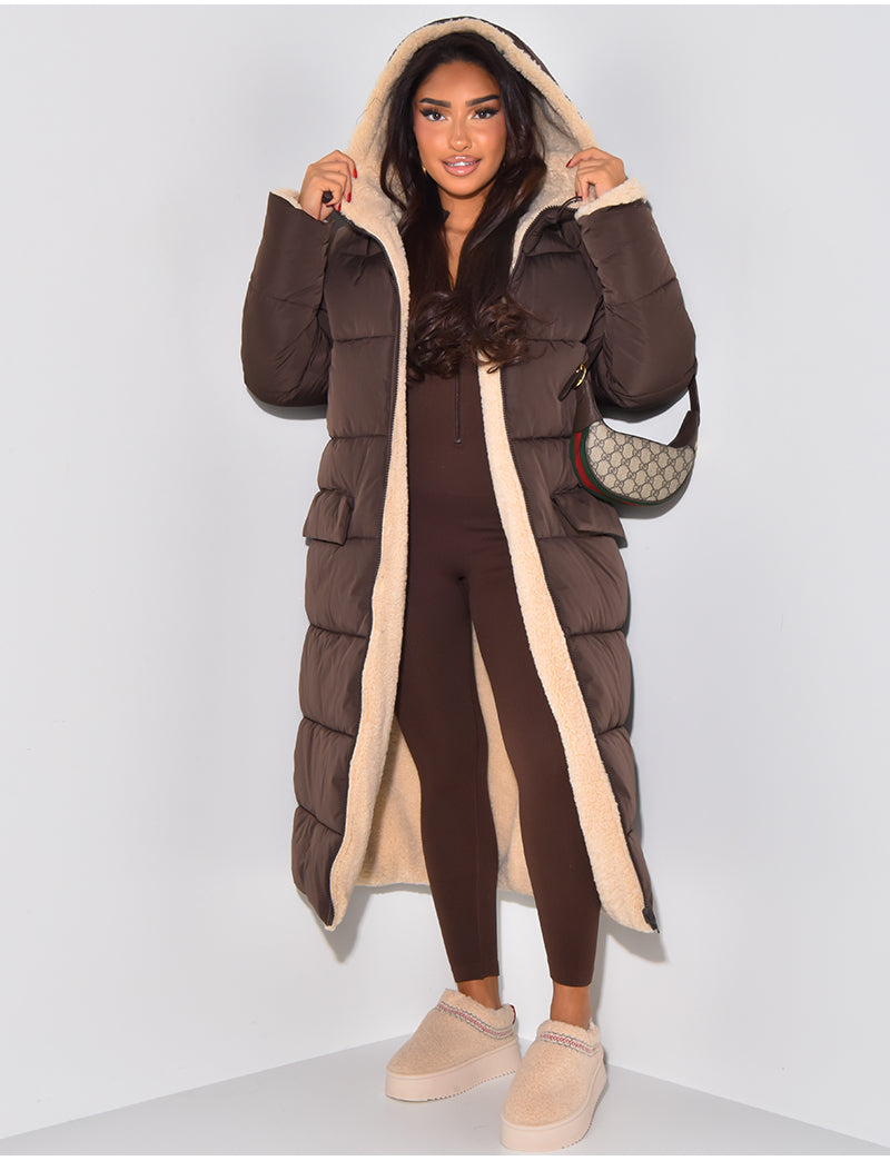 Leona – Langer Steppmantel Damen mit Teddyfutter