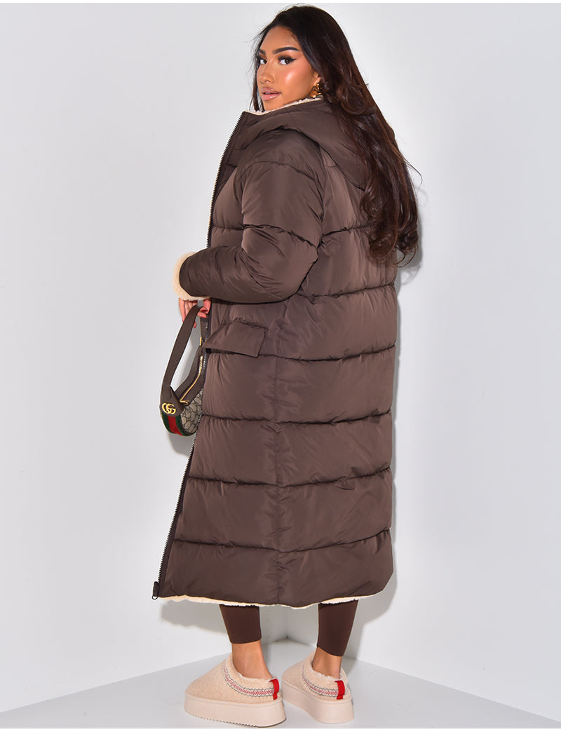 Leona – Langer Steppmantel Damen mit Teddyfutter