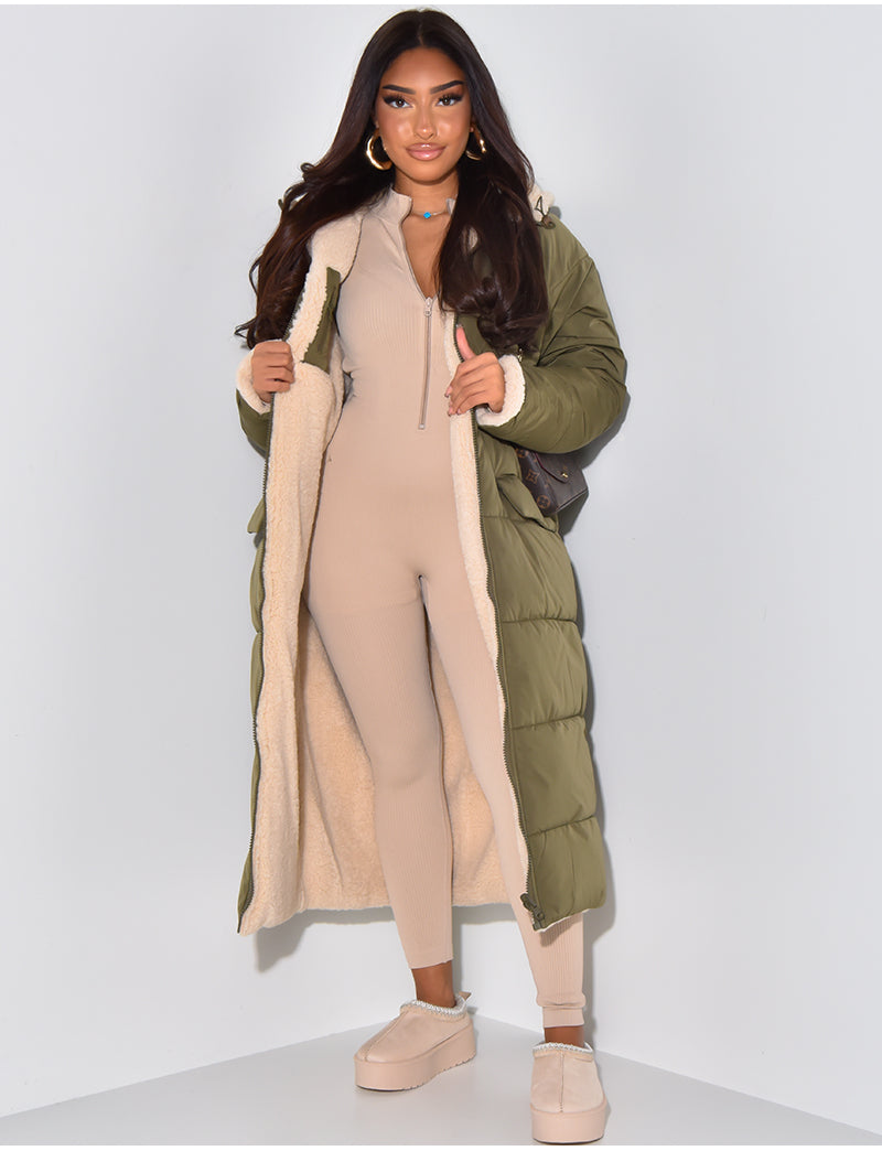 Leona – Langer Steppmantel Damen mit Teddyfutter