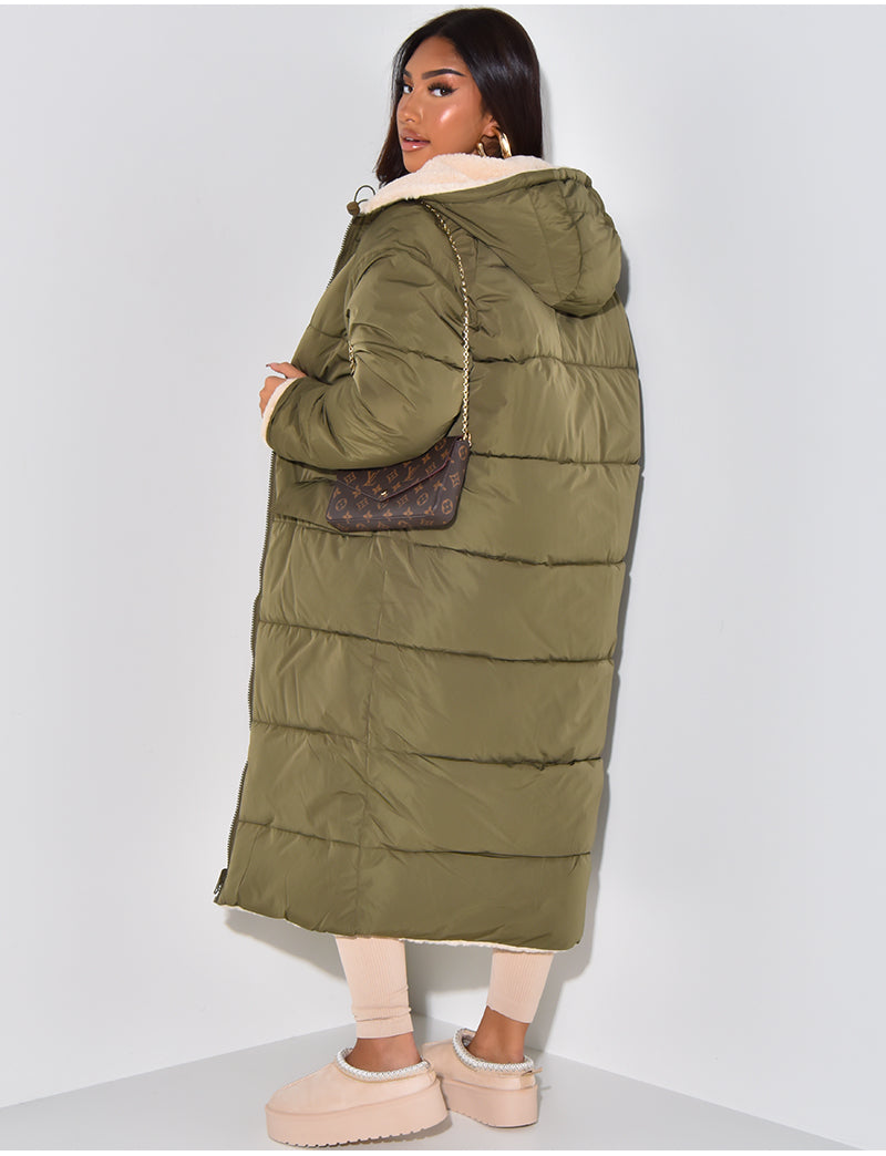 Leona – Langer Steppmantel Damen mit Teddyfutter