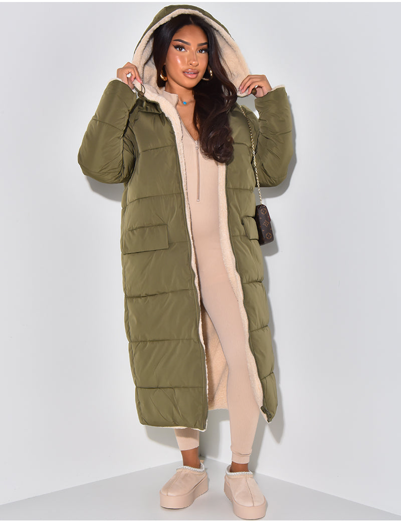Leona – Langer Steppmantel Damen mit Teddyfutter