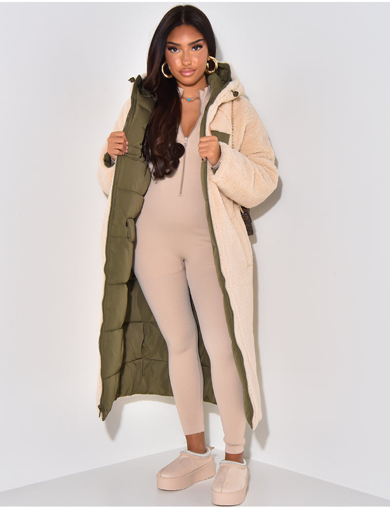 Leona – Langer Steppmantel Damen mit Teddyfutter