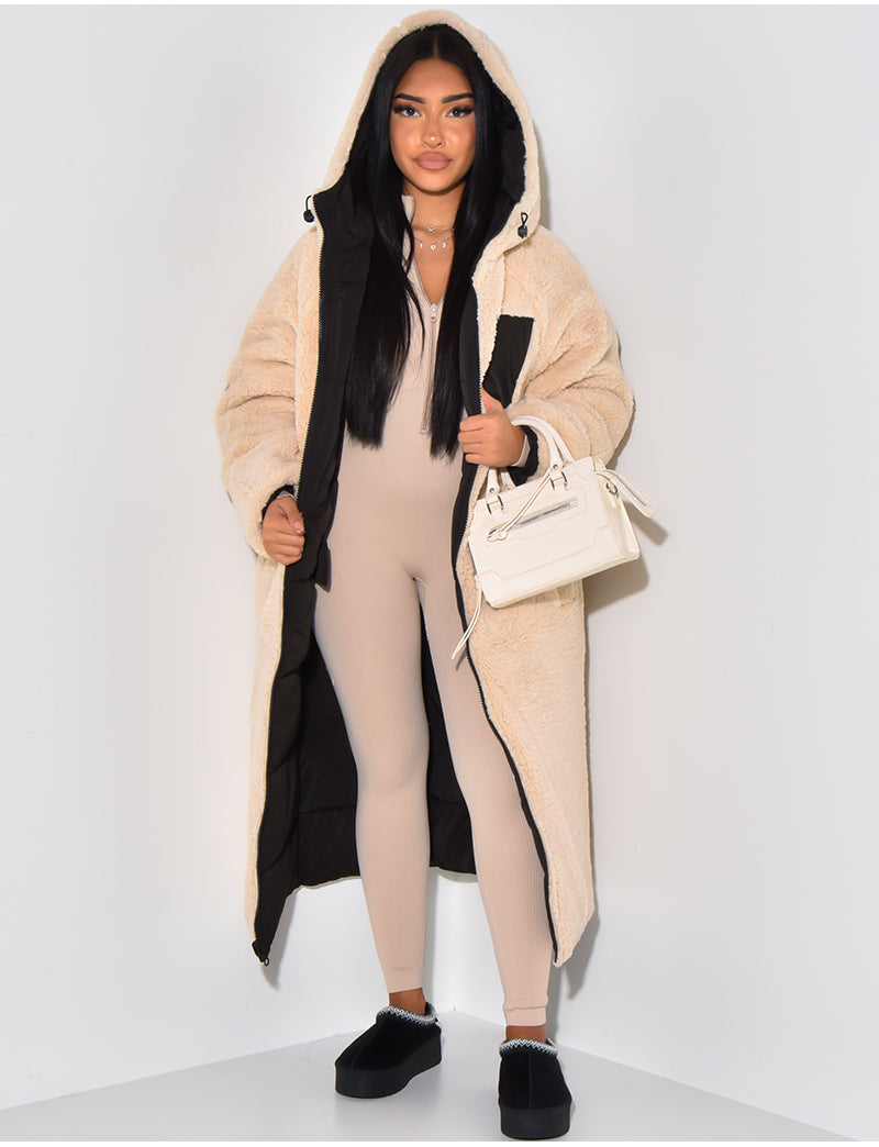 Leona – Langer Steppmantel Damen mit Teddyfutter