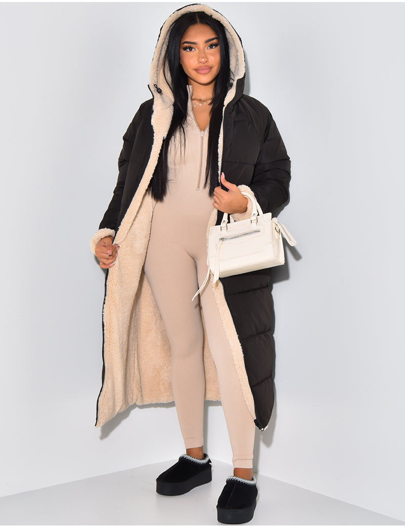 Leona – Langer Steppmantel Damen mit Teddyfutter