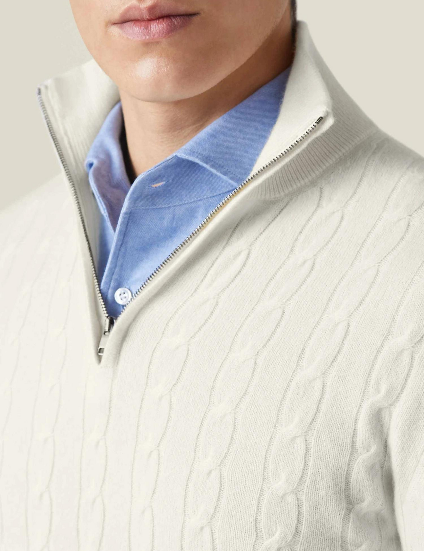 David - Herren Pullover Strick Zopfmuster Reißverschlusskragen