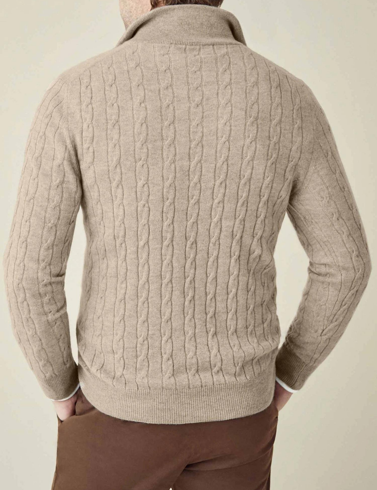 David - Herren Pullover Strick Zopfmuster Reißverschlusskragen