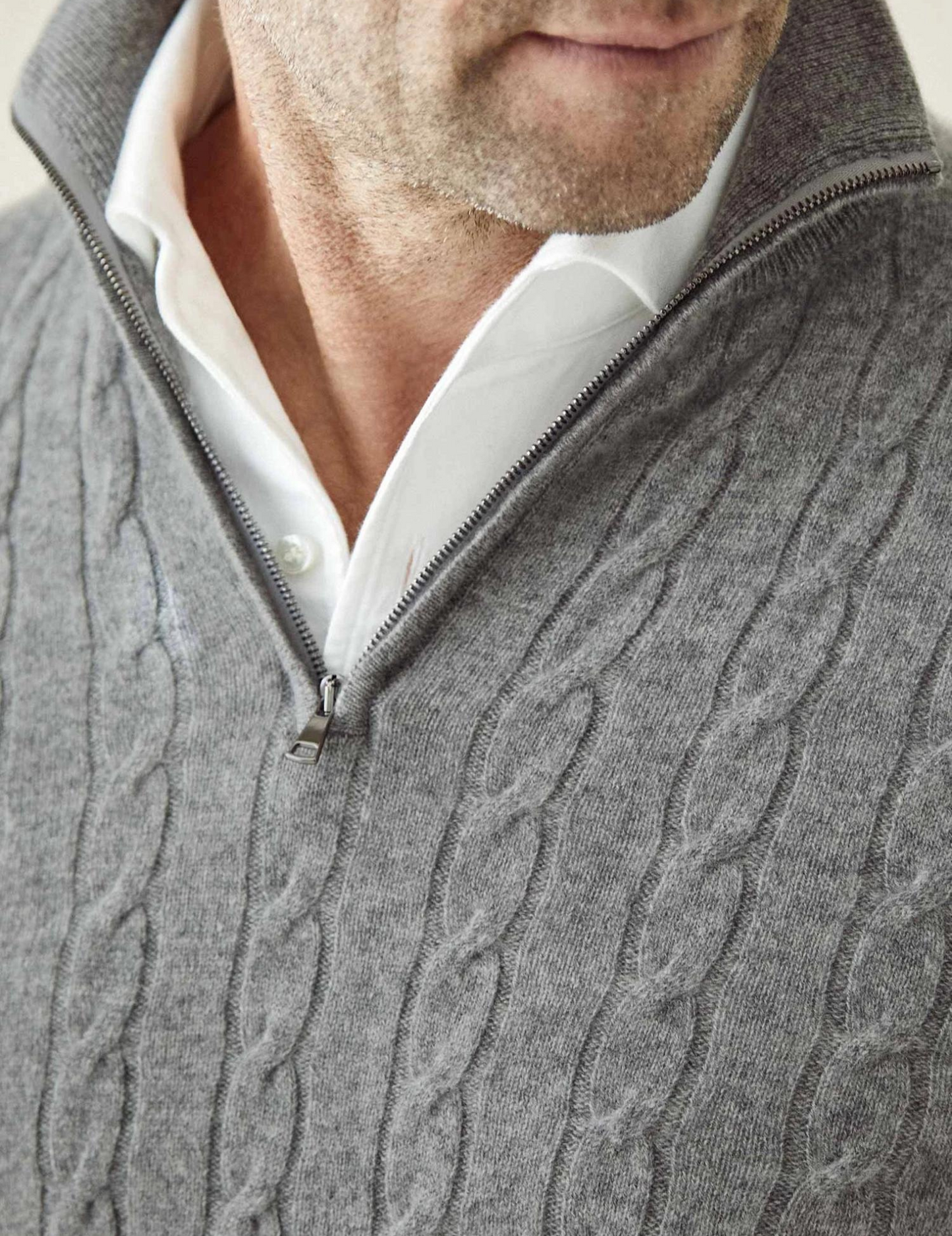 David - Herren Pullover Strick Zopfmuster Reißverschlusskragen