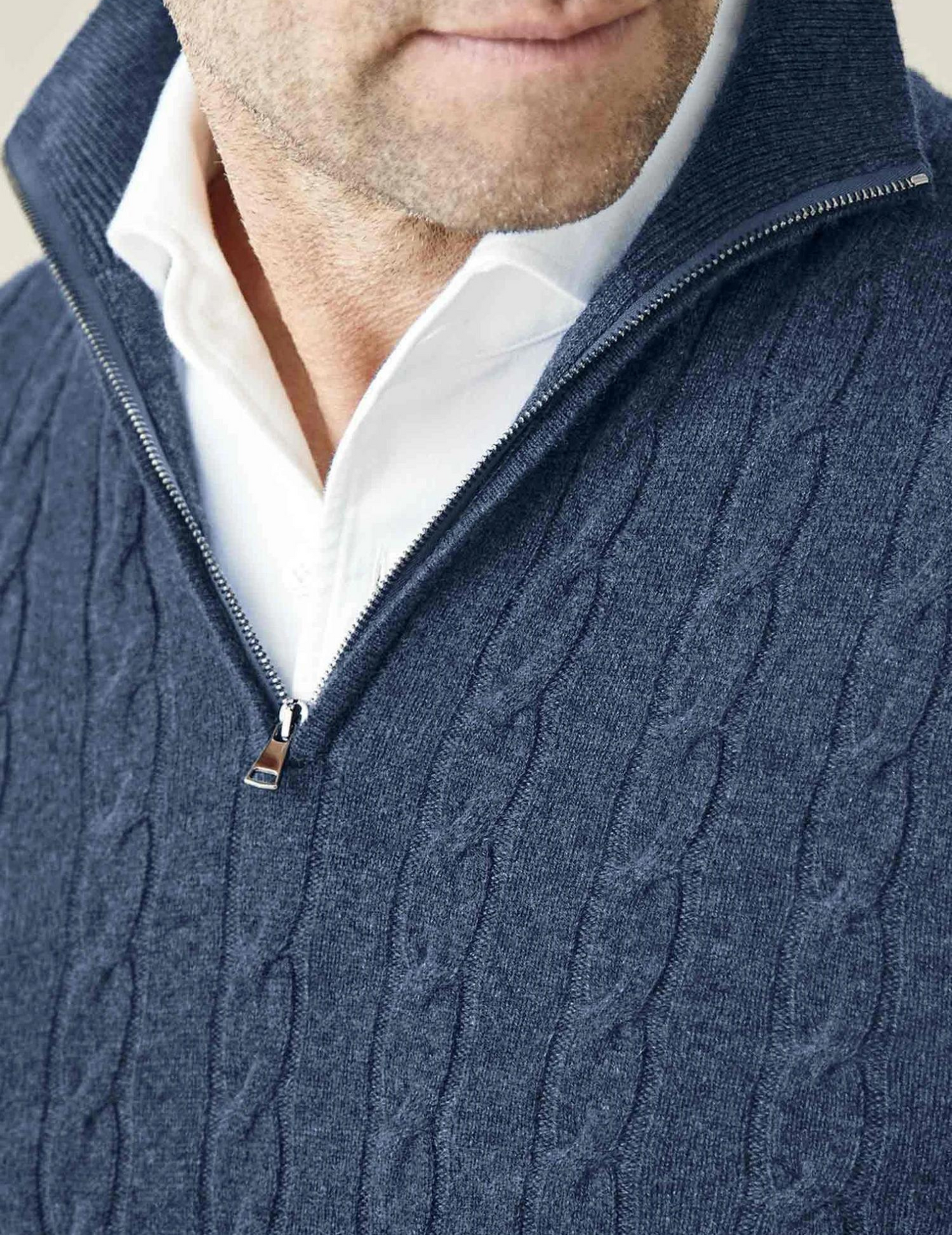 David - Herren Pullover Strick Zopfmuster Reißverschlusskragen