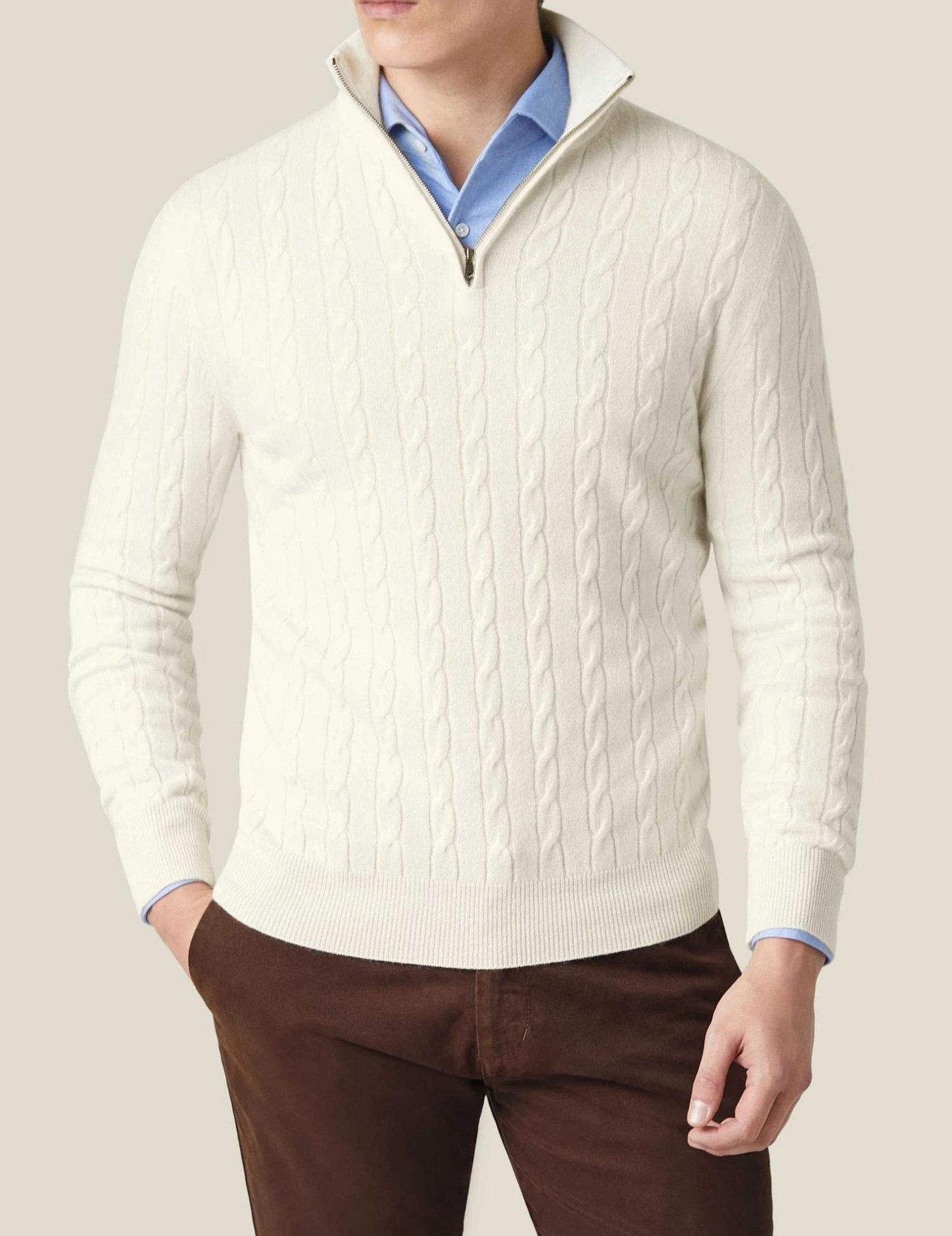 David - Herren Pullover Strick Zopfmuster Reißverschlusskragen