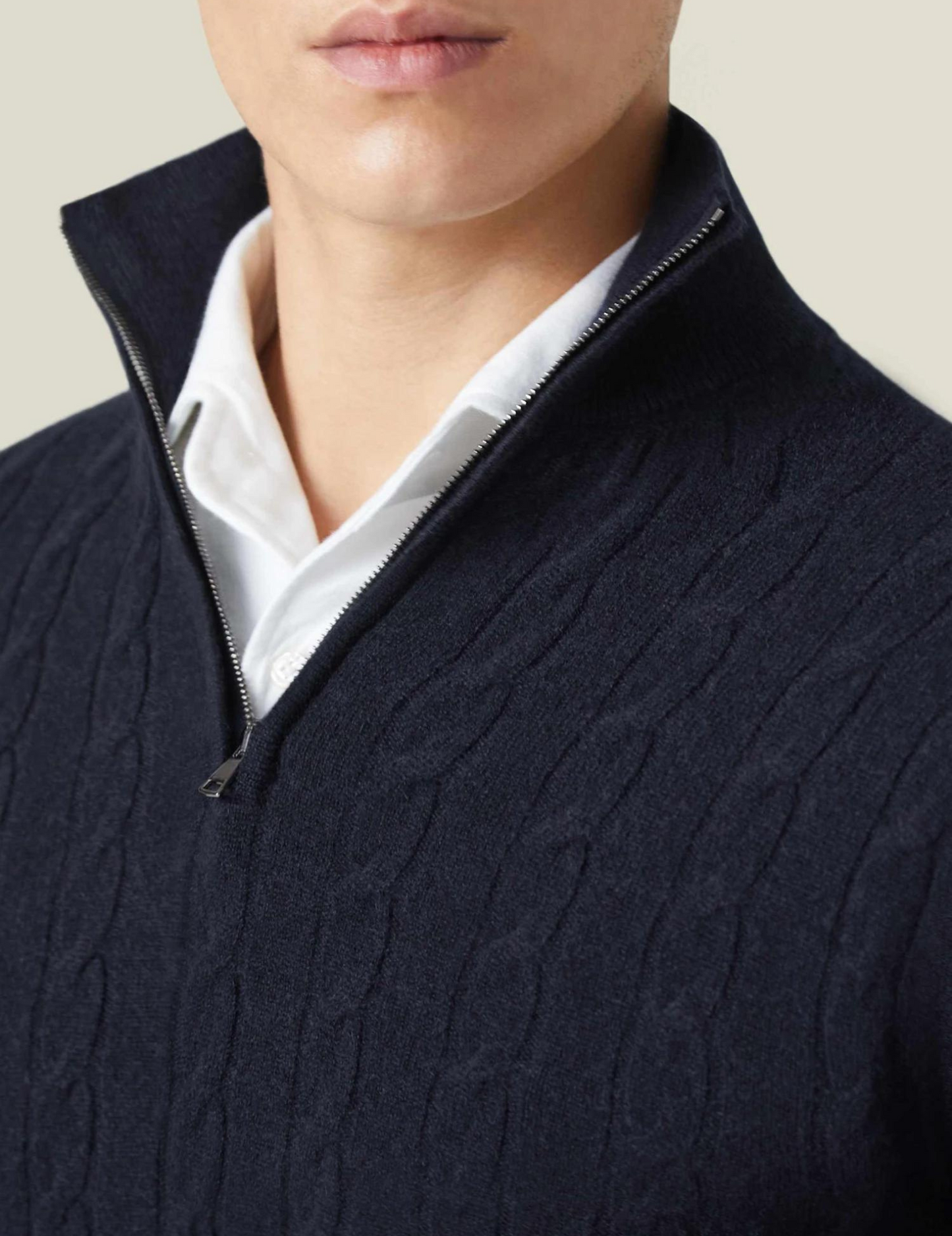 David - Herren Pullover Strick Zopfmuster Reißverschlusskragen
