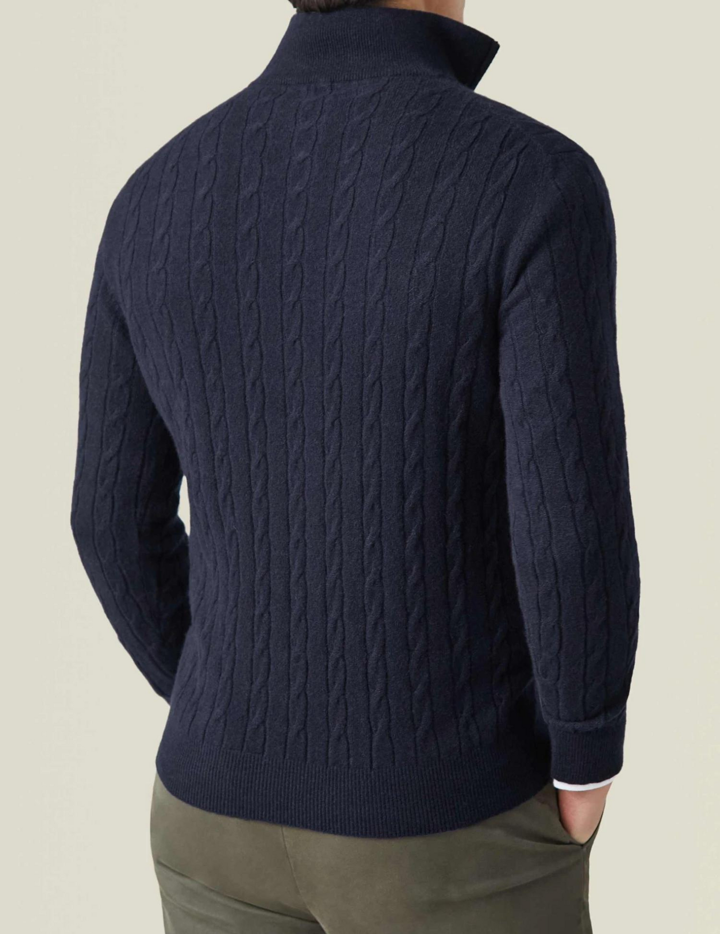 David - Herren Pullover Strick Zopfmuster Reißverschlusskragen