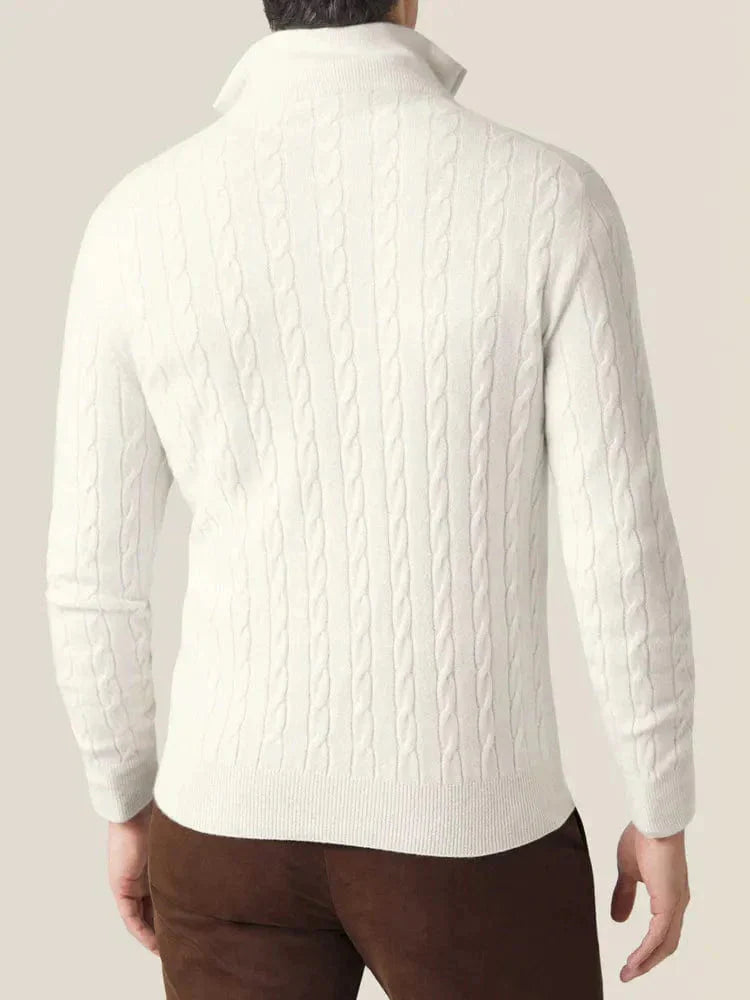 David - Herren Pullover Strick Zopfmuster Reißverschlusskragen